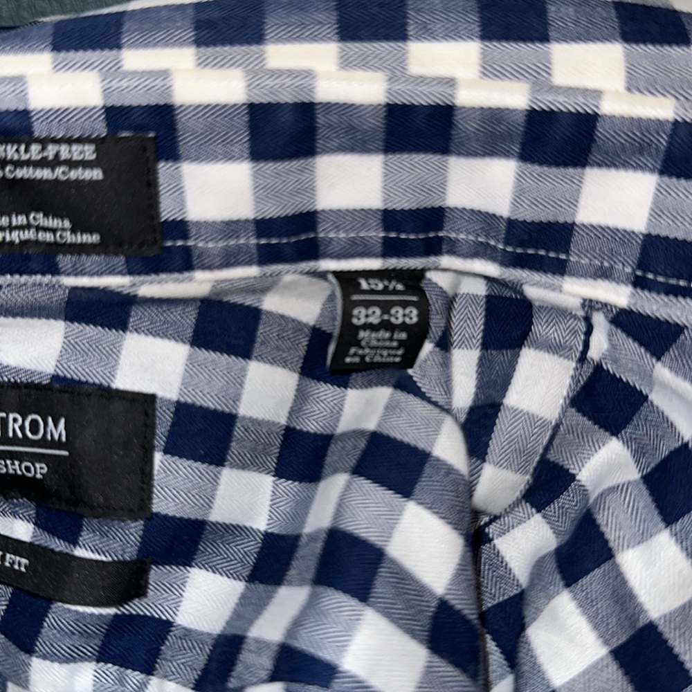 Nordstrom, men’s shop trim, fit blue and white dress shirt. 15.5 32-33 - Picture 5 of 5